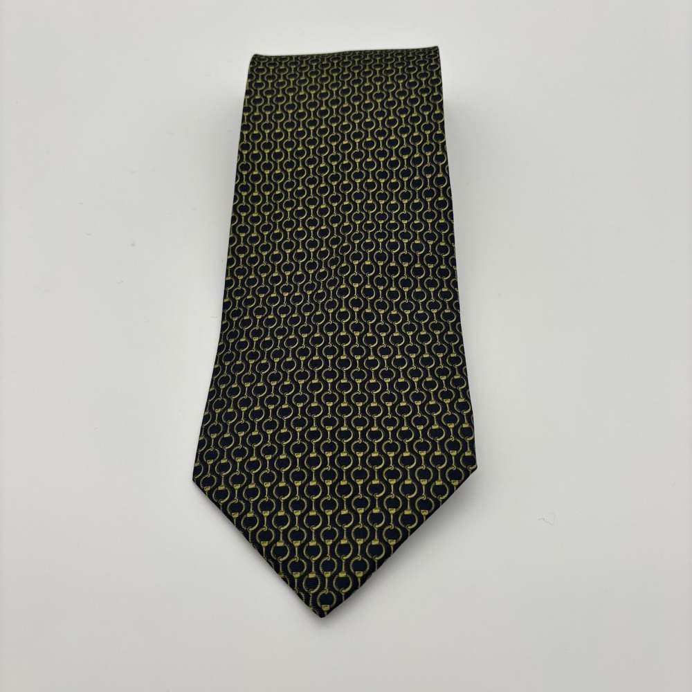 Luciano Brunelli Rome Blue Green Equestrian Horse Bits Silk Necktie